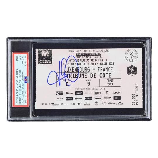 Kylian Mbappe Signed 2017 Qualifiers Mbappe France Debut Ticket - PSA 3 AUTO 10: Sport: Soccer,Player: Kylian Mbappe,Year: 2017,Team: France,Country of Origin: United States,Event/Tournament: Mbappe France Debut Game