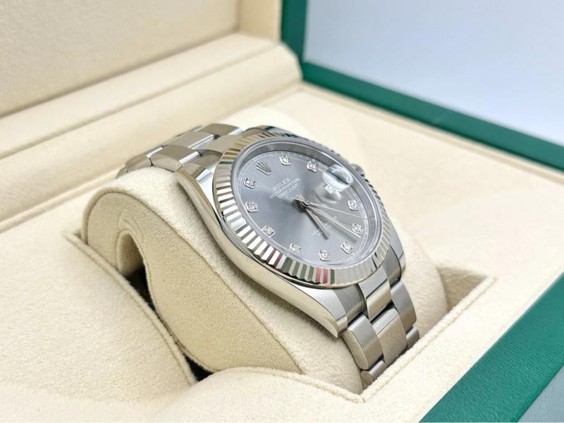 2024 Rolex Datejust 41 126334 Slate Rhodium Diamond 18k Gold Steel Box Paper - 5