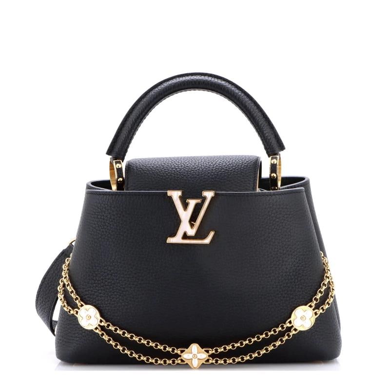Louis Vuitton Flower Chain Capucines Bag Leather with Mother of Pearl Effect: Accessories: Dust Bag, Chain Strap, With Strap Measurements: Height 7", Width 10.5", Depth 3". Condition: Pre-owned - Good,Brand: Louis Vuitton,Exterior Material: Faux Pearl, Leather,Style: Top Handle