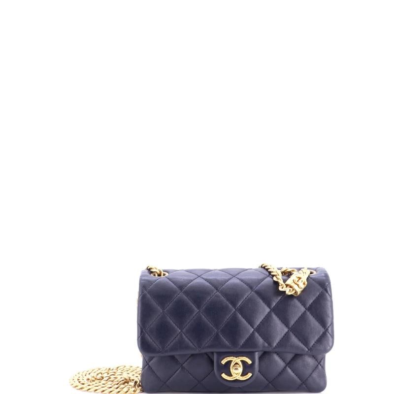 Chanel All Slide Long Flap Bag Quilted Lambskin Small: Measurements: Height 5.5", Width 9", Depth 3" . Condition: Pre-owned - Excellent,Brand: Chanel,Exterior Material: Leather,Style: Shoulder Bags,Exterior Color: Blue,Department: Women,Size: Small
