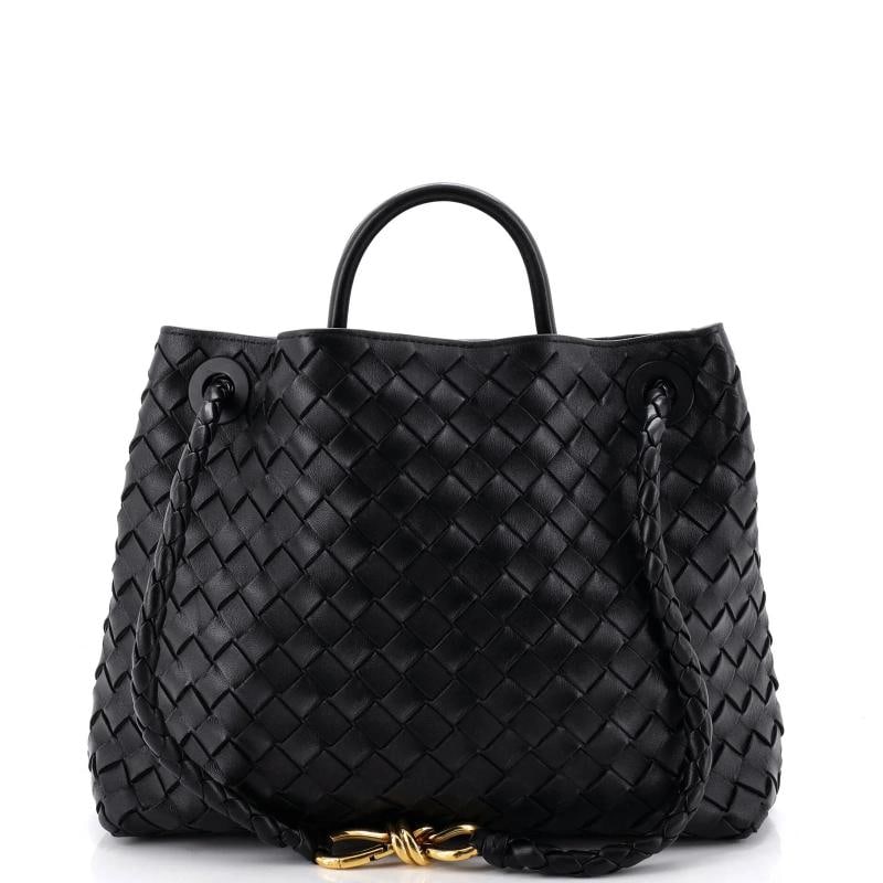 Bottega Veneta Andiamo Top Handle Bag Intrecciato Nappa Medium: Measurements: Height 10", Width 12", Depth 6" . Condition: Pre-owned - Good,Brand: Bottega Veneta,Exterior Material: Leather,Style: Top Handle,Exterior Color: Black,Department: Women,Size: Medium