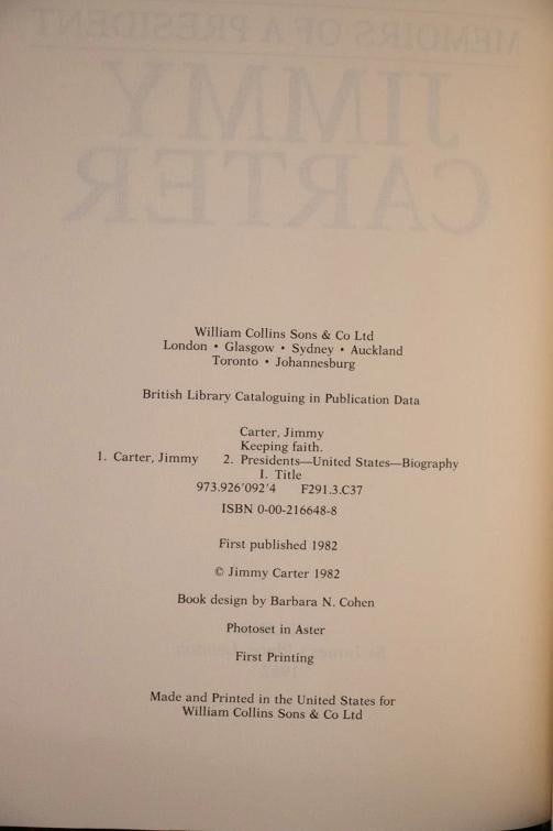 Jimmy Carter / Keeping Faith Memoirs of a President Signed 1st Edition 1982 - 5