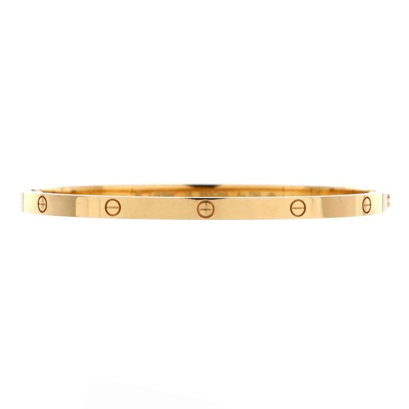 Cartier Love Bracelet 18K Yellow Gold Small: Measurements: Circumference: 6.5 ", Width: 3.6 mm . Condition: Pre-owned - Good,Brand: Cartier,Main Stone: Unknown,Metal: 18K Yellow Gold,Metal Purity: 18K,Style: Bracelet,Type: Bracelet,Color: