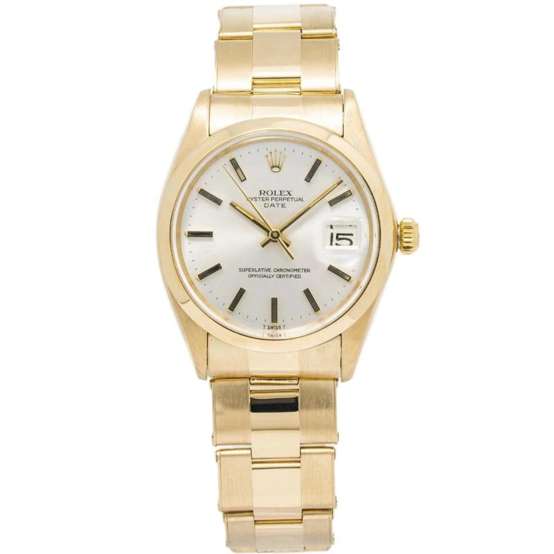 Rolex Date 1500 Oyster 18k Yellow Gold Automatic Sliver Dial Men's Watch 34mm (1 of 5)