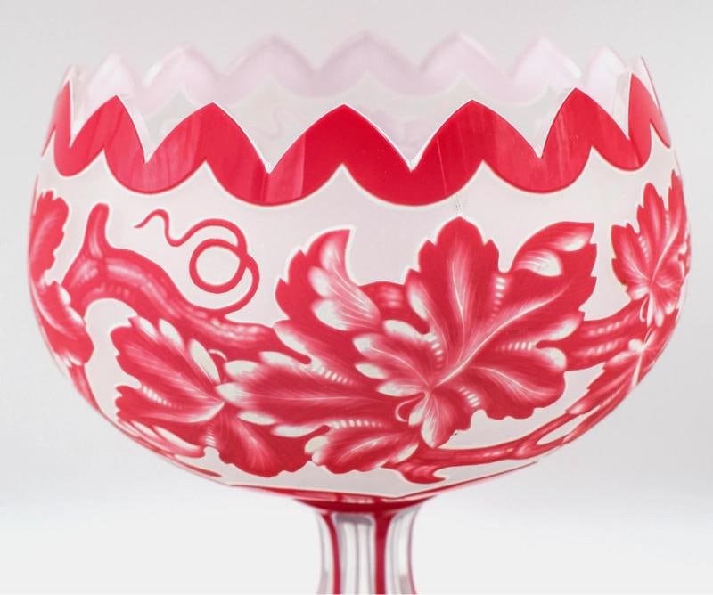 Fine Bohemian/Moser Cameo Cut & Engraved Centerpiece, Pink, Circa 1900 - 2