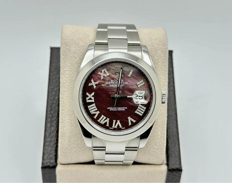 Rolex Datejust 41 126300 Tahitian MOP Roman Diamond Dial Stainless Steel: Style Number: 126300 Model: Rolex Datejust 41 Case Material: Stainless Steel Band: Stainless Steel Bezel: Stainless Steel Dial: Custom Tahitian Mother of Pearl Roman Diamond Dial Crystal: Sapphire