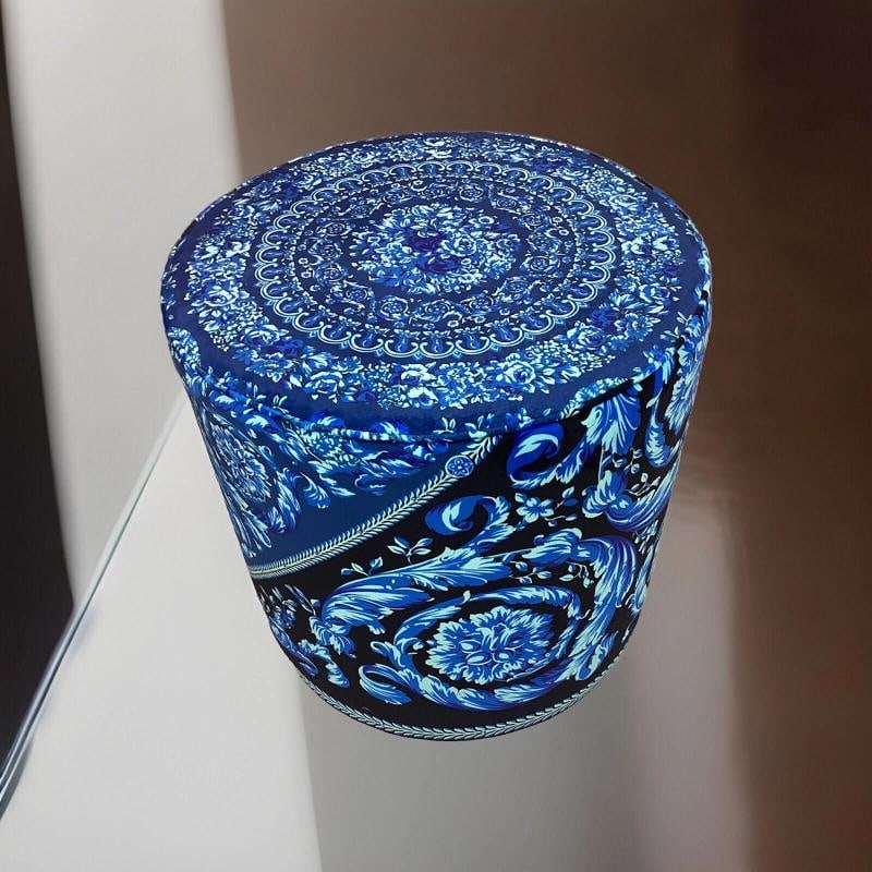 Amazing Custom Made Atelier Versace Blue Black Round Ottoman One Of Kind - 10