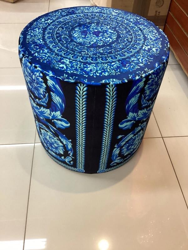 Amazing Custom Made Atelier Versace Blue Black Round Ottoman One Of Kind - 11