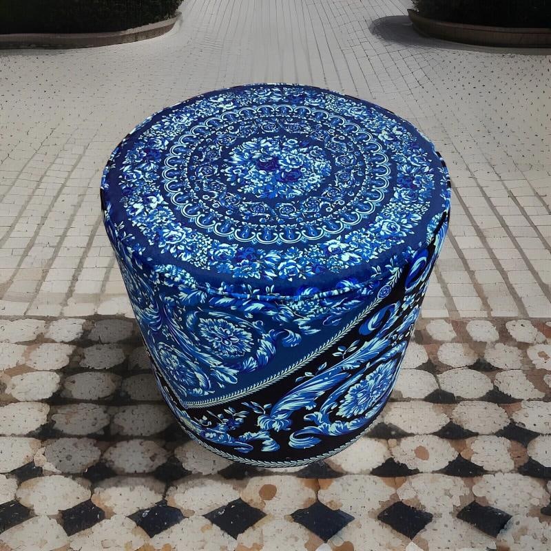 Amazing Custom Made Atelier Versace Blue Black Round Ottoman One Of Kind - 12