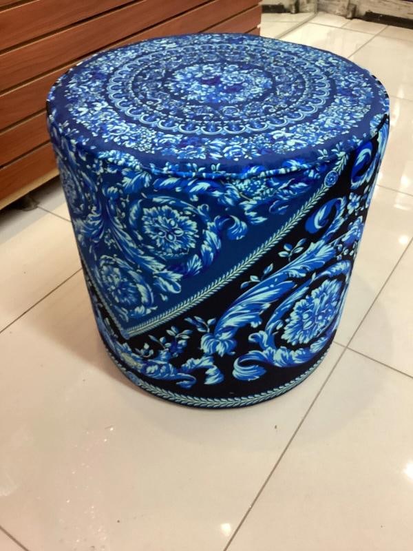 Amazing Custom Made Atelier Versace Blue Black Round Ottoman One Of Kind - 13