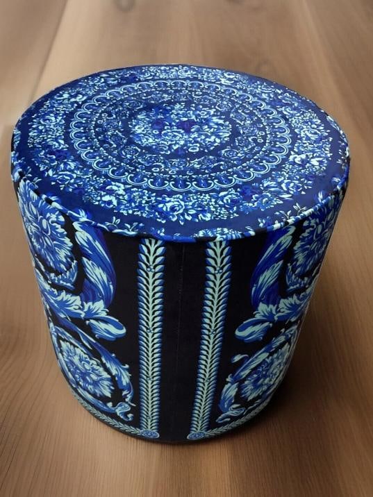 Amazing Custom Made Atelier Versace Blue Black Round Ottoman One Of Kind - 2