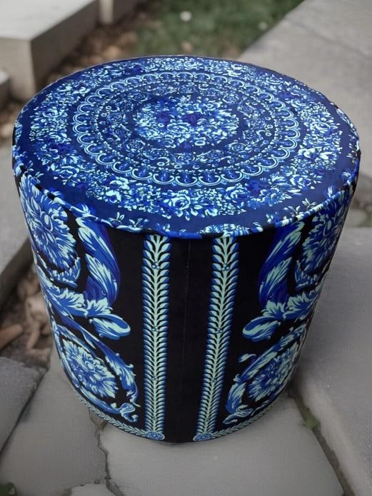 Amazing Custom Made Atelier Versace Blue Black Round Ottoman One Of Kind - 3