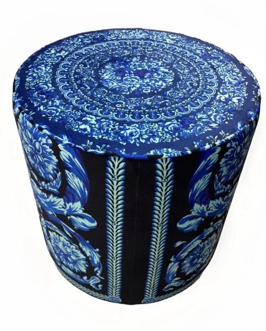 Amazing Custom Made Atelier Versace Blue Black Round Ottoman One Of Kind - 4