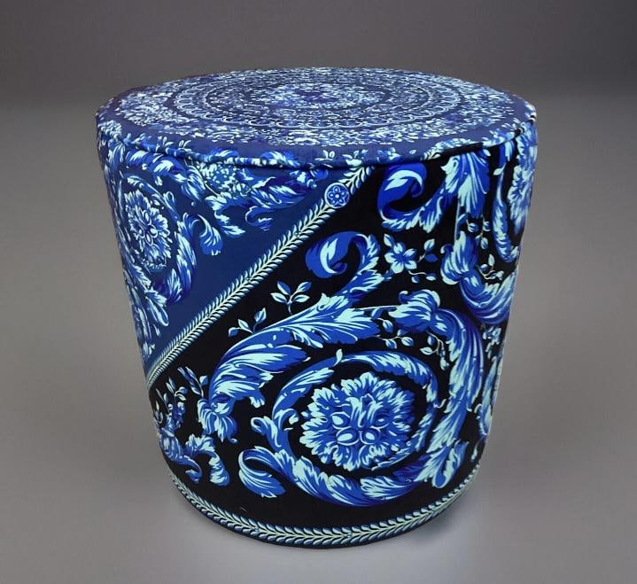 Amazing Custom Made Atelier Versace Blue Black Round Ottoman One Of Kind - 5