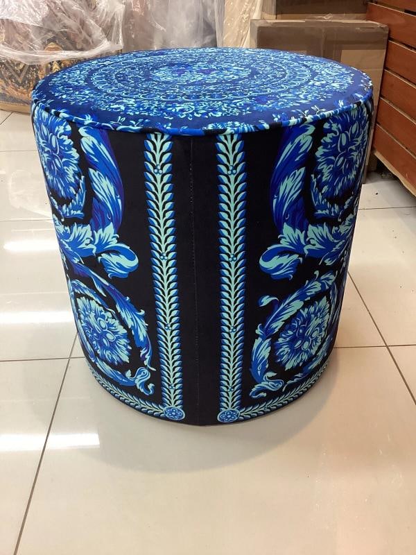 Amazing Custom Made Atelier Versace Blue Black Round Ottoman One Of Kind - 9