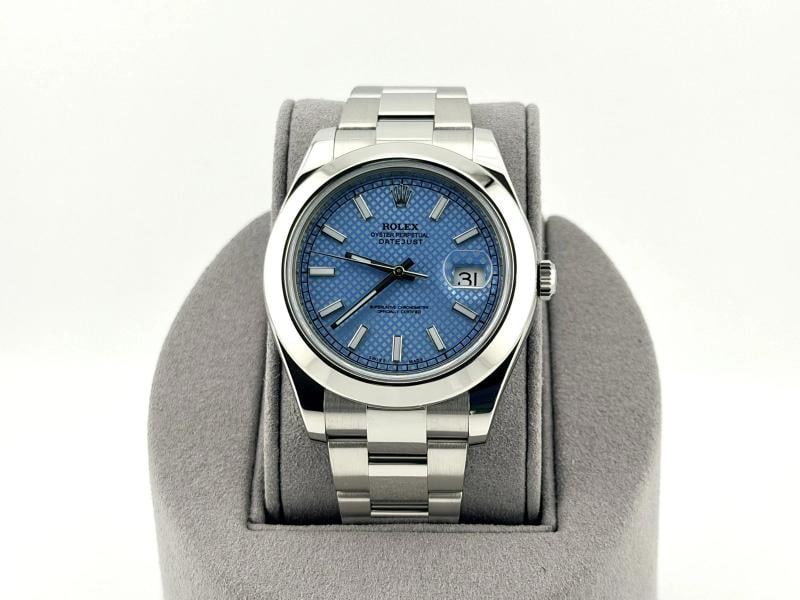 Rolex Datejust II 116300 41mm Blue Motif Dial Stainless Steel: Condition: Pre-owned - Excellent,Bezel Color: Silver,Movement: Mechanical (Automatic),Seller Warranty: Yes,Reference Number: 116300,Band/Strap: Rolex Oyster,Brand: Rolex,Case Color: Silver,Type: