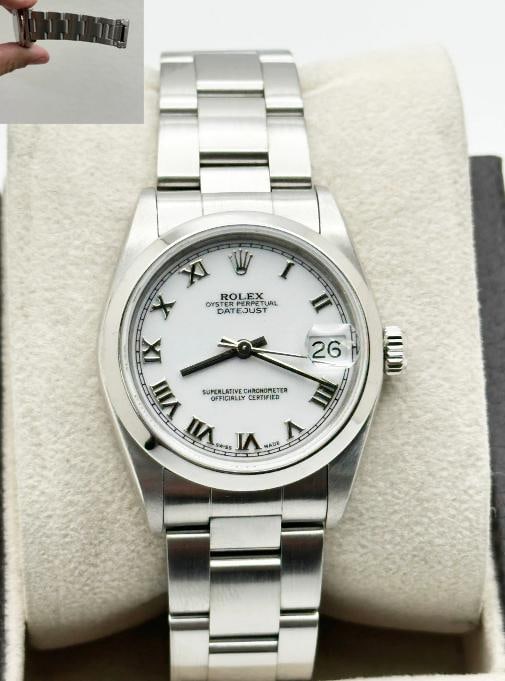 Rolex Datejust Midsize 68240 31mm White Roman Dial Stainless Steel: Condition: Pre-owned - Excellent,Country of Origin: Switzerland,Bezel Color: Silver,Movement: Mechanical (Automatic),Seller Warranty: Yes,Indices: Roman Numerals,Year Manufactured: