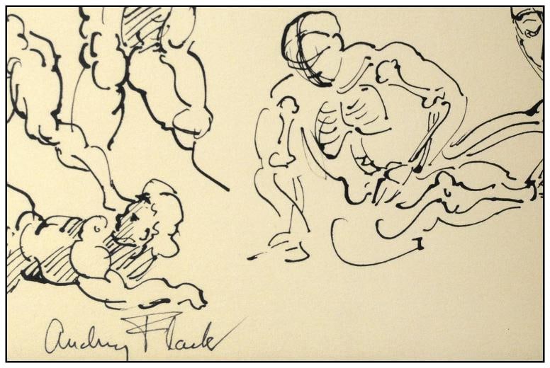 Audrey Flack Original Ink Drawing Figures Study Portrait Signed Framed Artwork - 3