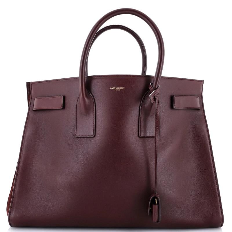 Saint Laurent Sac de Jour Bag Leather Large: Condition: Pre-owned - Good,Brand: Saint Laurent,Exterior Material: Leather, Suede,Style: Totes,Exterior Color: Burgundy,Department: Women,Size: Large,Accessories: Keys, Lock, Clochette