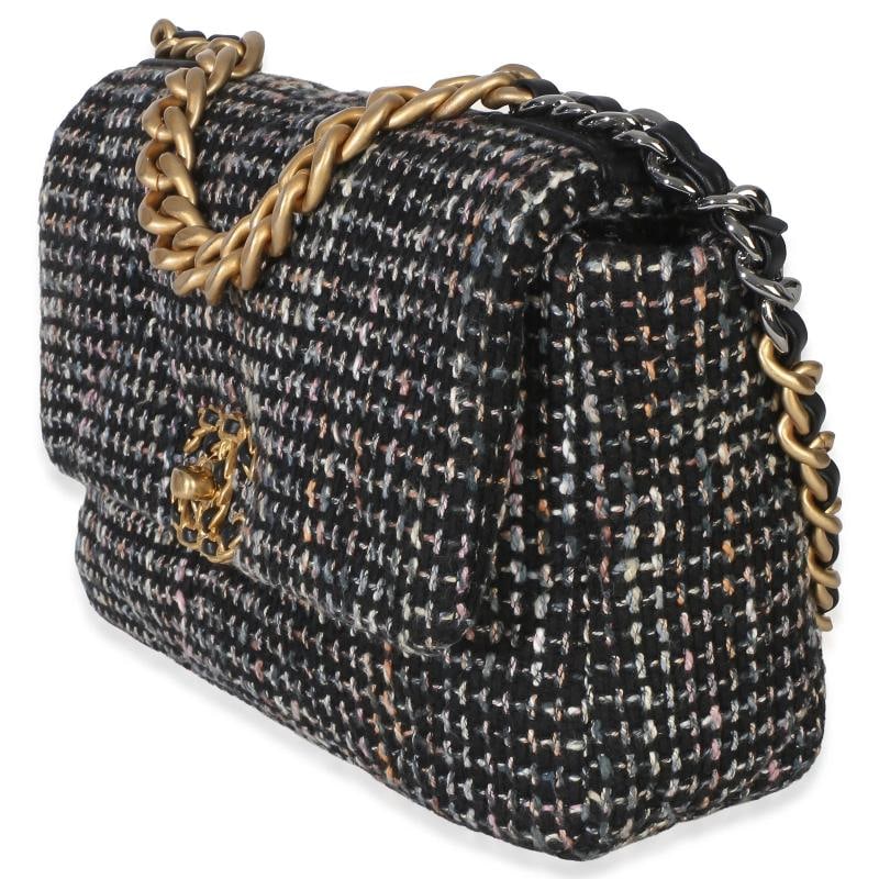 Chanel Black Multicolor Tweed Quilted Medium Chanel 19 Flap Bag - 3