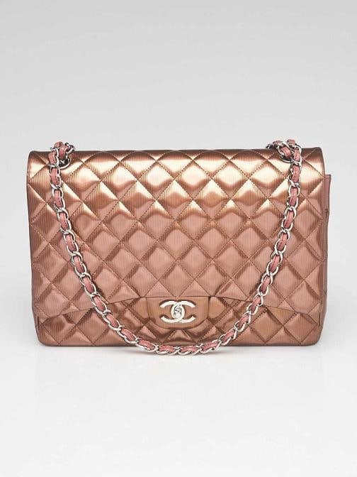 Chanel Bronze Striated Quilted Patent Leather Classic Maxi Double Flap Bag (1 of 11)