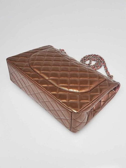 Chanel Bronze Striated Quilted Patent Leather Classic Maxi Double Flap Bag - 3