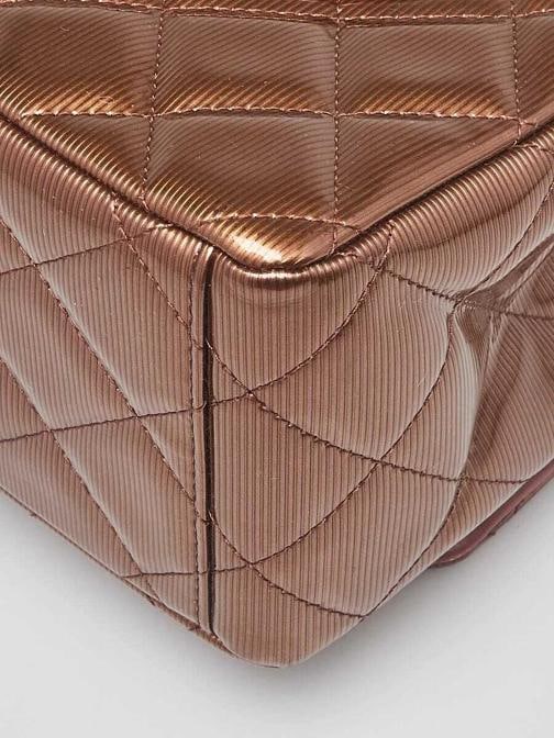 Chanel Bronze Striated Quilted Patent Leather Classic Maxi Double Flap Bag - 4