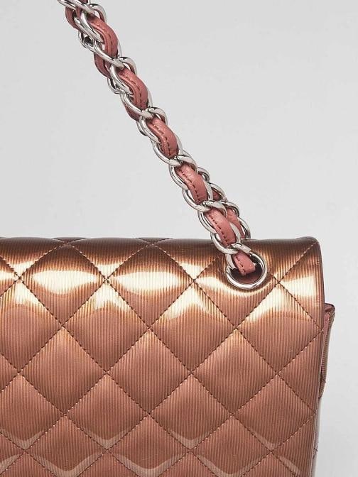 Chanel Bronze Striated Quilted Patent Leather Classic Maxi Double Flap Bag - 6