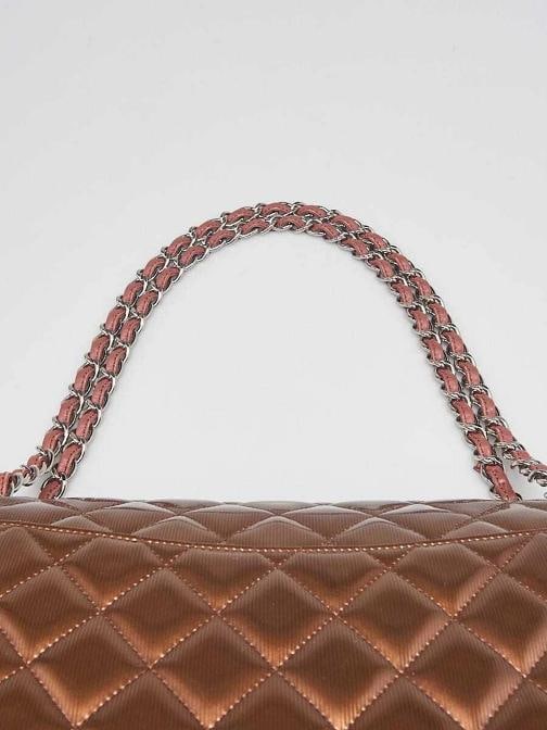 Chanel Bronze Striated Quilted Patent Leather Classic Maxi Double Flap Bag - 7