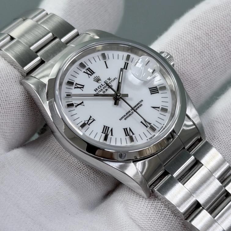 Rolex Oyster Perpetual Date 15200 34mm White Roman Dial Steel Box Papers - 10