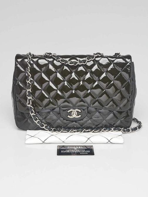 Chanel Dark Blue Quilted Patent Leather Classic Jumbo Single Flap Bag - 11