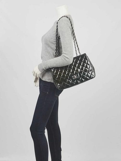 Chanel Dark Blue Quilted Patent Leather Classic Jumbo Single Flap Bag - 2