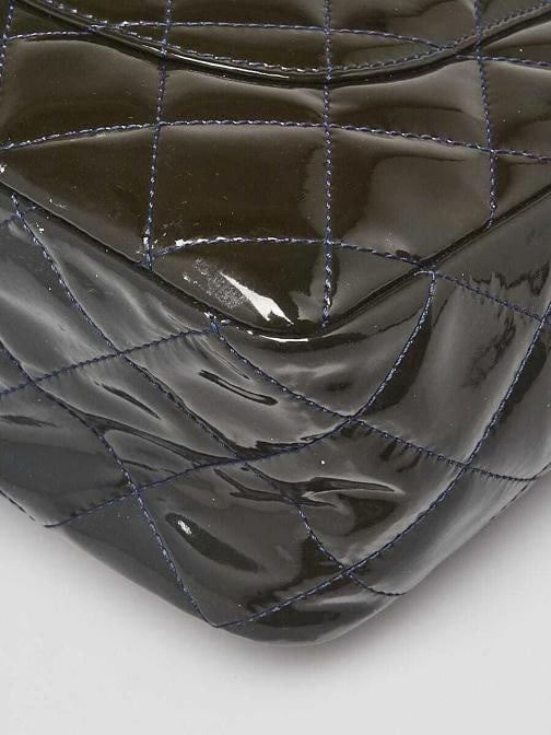 Chanel Dark Blue Quilted Patent Leather Classic Jumbo Single Flap Bag - 4