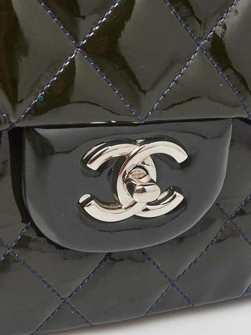 Chanel Dark Blue Quilted Patent Leather Classic Jumbo Single Flap Bag - 5