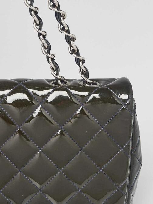 Chanel Dark Blue Quilted Patent Leather Classic Jumbo Single Flap Bag - 6