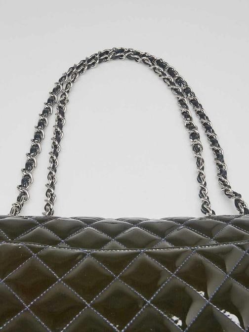 Chanel Dark Blue Quilted Patent Leather Classic Jumbo Single Flap Bag - 7