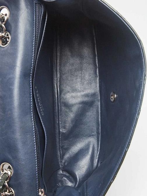 Chanel Dark Blue Quilted Patent Leather Classic Jumbo Single Flap Bag - 9