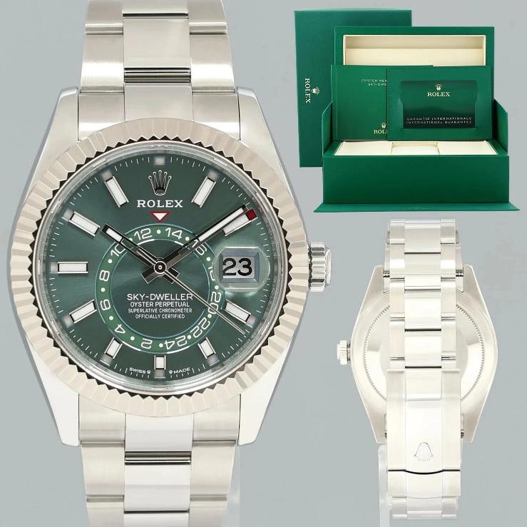 2025 NEW PAPERS Rolex 336934 Sky-Dweller Steel Green Oyster Fluted 42mm Watch: Condition: New with box and papers: This item is brand new and has never been worn. It still has the original packaging. ,Brand: Rolex,Department: Unisex Adults,Type: Wristwatch,Reference Number: