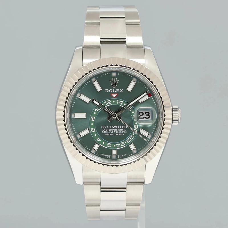 2025 NEW PAPERS Rolex 336934 Sky-Dweller Steel Green Oyster Fluted 42mm Watch - 2