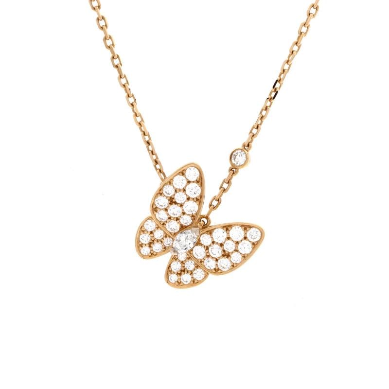 Van Cleef & Arpels Two Butterfly Pendant Necklace 18K Yellow Gold with Diamonds: Condition: Pre-owned - Good,Brand: Van Cleef & Arpels,Main Stone: Diamond,Metal: 18K Yellow Gold,Metal Purity: 18K,Style: Pendant,Type: Necklace,Color: Yellow Gold,Material: 18K Yellow Gold, Diamond C