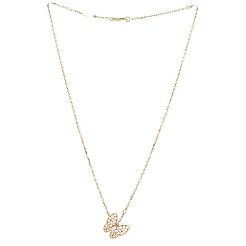 Van Cleef & Arpels Two Butterfly Pendant Necklace 18K Yellow Gold with Diamonds - 3