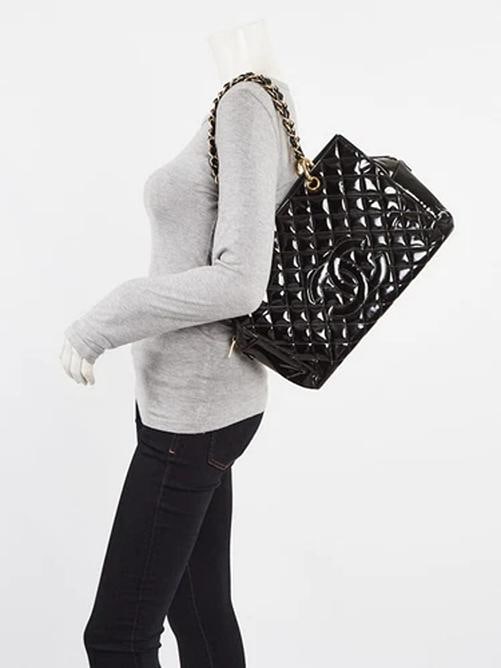 Chanel Black Quilted Patent Leather Timeless Shopping Tote Bag - 2