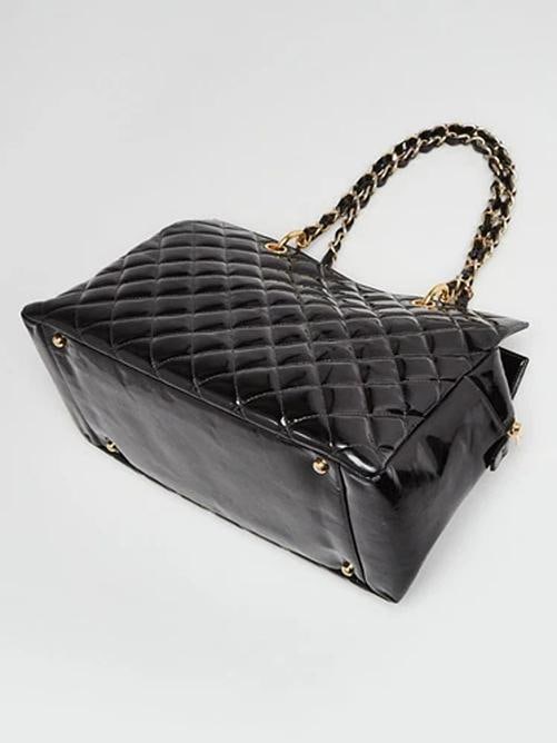 Chanel Black Quilted Patent Leather Timeless Shopping Tote Bag - 3