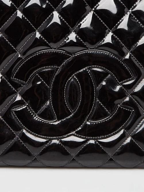 Chanel Black Quilted Patent Leather Timeless Shopping Tote Bag - 6
