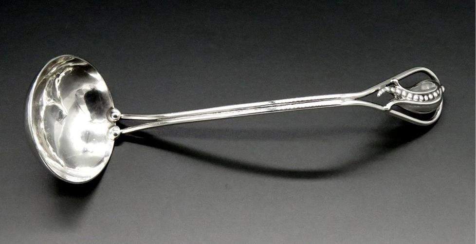 Vintage Carl Poul Petersen Sterling Silver Cobalt Glass Lined Bowl w/ Ladle - 4