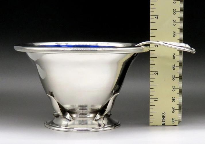 Vintage Carl Poul Petersen Sterling Silver Cobalt Glass Lined Bowl w/ Ladle - 6
