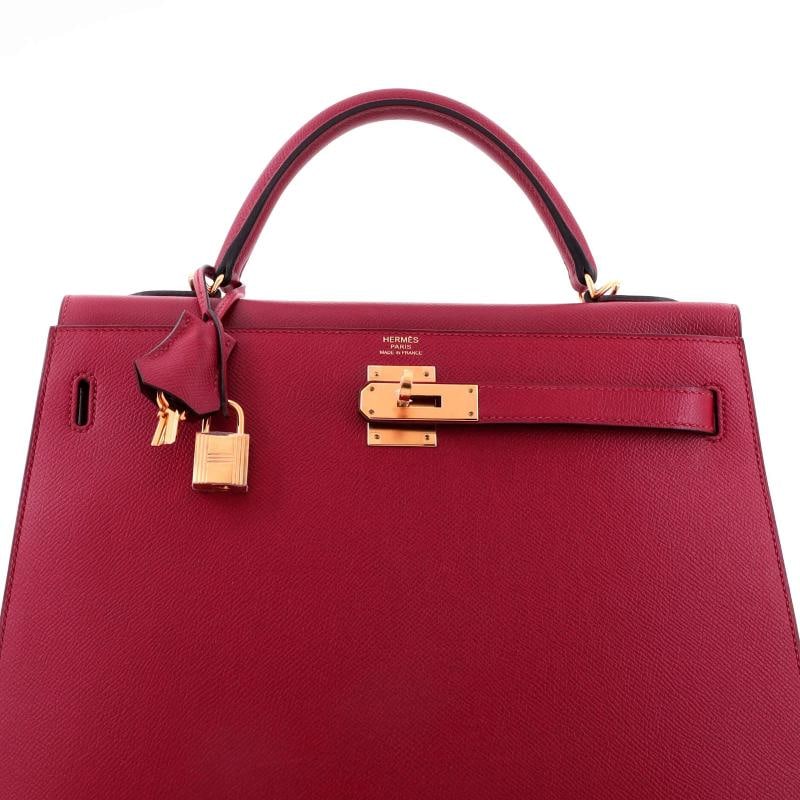 Hermes Kelly Handbag Red Epsom with Gold Hardware 32 - 5