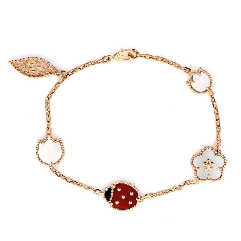 Van Cleef & Arpels Lucky Spring 5 Motifs Bracelet 18K Rose Gold and Mother of: Condition: Pre-owned - Good,Brand: Van Cleef & Arpels,Main Stone: Carnelian,Metal: 18K Rose Gold,Metal Purity: 18K,Style: Bracelet,Type: Bracelet,Color: Rose Gold,Material: 18K Rose Gold, Mother Of Pe