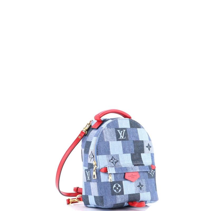Louis Vuitton Palm Springs Backpack Damier and Monogram Patchwork Denim Mini: Condition: Pre-owned - Excellent,Brand: Louis Vuitton,Exterior Material: Denim,Style: Backpacks,Exterior Color: Blue,Department: Women,Size: Mini,Accessories: With Strap Condition: Great. Exterior:
