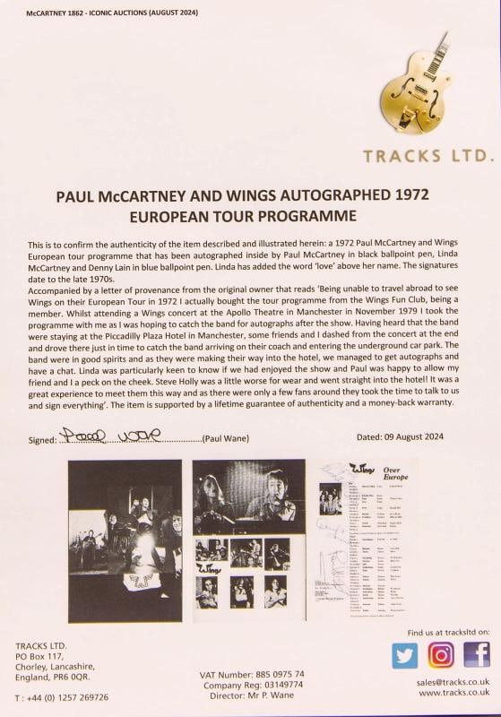 (3) Linda & Paul McCartney, Denny Lane Signed Wings Over Europe Tour Program BAS - 10